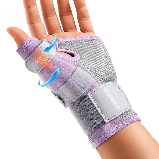 CAMBIVO Thumb Splint & Wrist Brace, Adjustable CMC Joint Pain Relief, Pink | Triple Adjustable Straps, Breathable Mesh, Open-Palm Design, Reversible Left/Right Fit, for Typing, Sleep, Daily Tasks