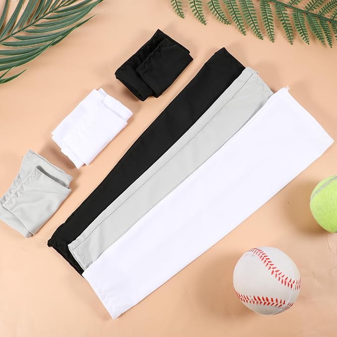 3Pairs Arm Sleeves for Kids, Outdoor Breathable Elastic Ice Sleeve for Youth Basketball Football Baseball Sports