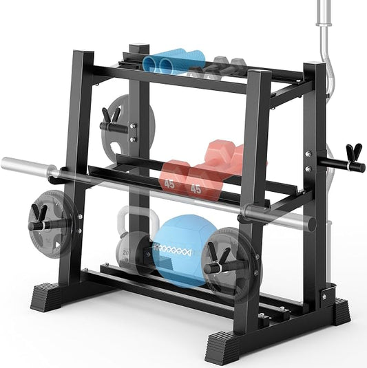 YOLEO Dumbbell Rack Stand Only, 1100LBS Heavy Duty Weight Rack for Home Gym, Adjustable 3-Tier Weight Storage Rack for Dumbbells, Barbells, Kettlebells & Weight Plates, Compact Workout Equipment Organizer