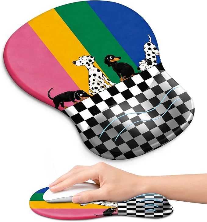 Ergonomic Mouse Pad with Wrist Rest, Gel Wrist Support, Checker Dog | 10.2 x 7.6 in Mouse Pad with Smooth Fabric Surface and Non-Slip Rubber Base for Office, Home, Study, and Gaming