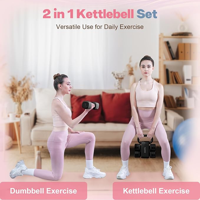 kisnbld Adjustable Dumbbell Set, 2-in-1 Dumbbells & Kettlebell,Hand Weights | 2.2-5.5lb Each Free Weights for Women Beginners with Fast Adjustment,Weights Set for Home Gym & Outdoor Exercise Training