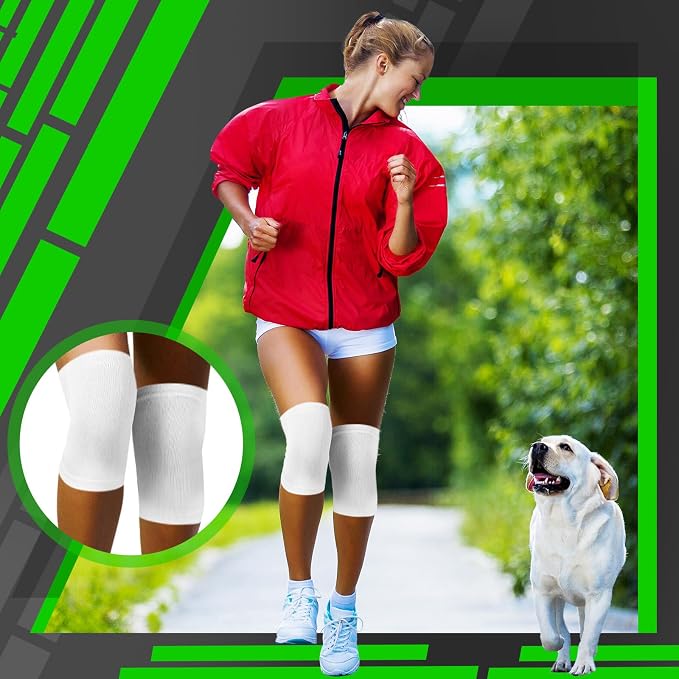 Geyoga 4 Pairs Knee Warmers for Women Men Breathable Leg Warmers Knee Brace Pad Leg Compression Sleeve for Cycling Running(White, Black,Medium)