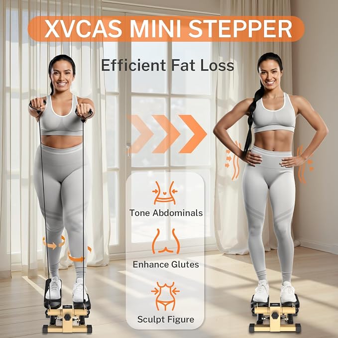 Mini Steppers for Exercise At-Home, Step Fitness Machines with Resistance Bands and LCD Monitor, Mini Stair Stepper with 220 LBS Loading Capacity for Daily Workout