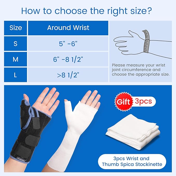 Velpeau Carpal Tunnel Wrist Brace with Thumb Stabilizer Night Support, Completely Stabilizes Wrist Thumb Joint, Pain Relief for Tendonitis, De Quervain's Tenosynovitis, Arthritis (Reg, Left Hand-L)