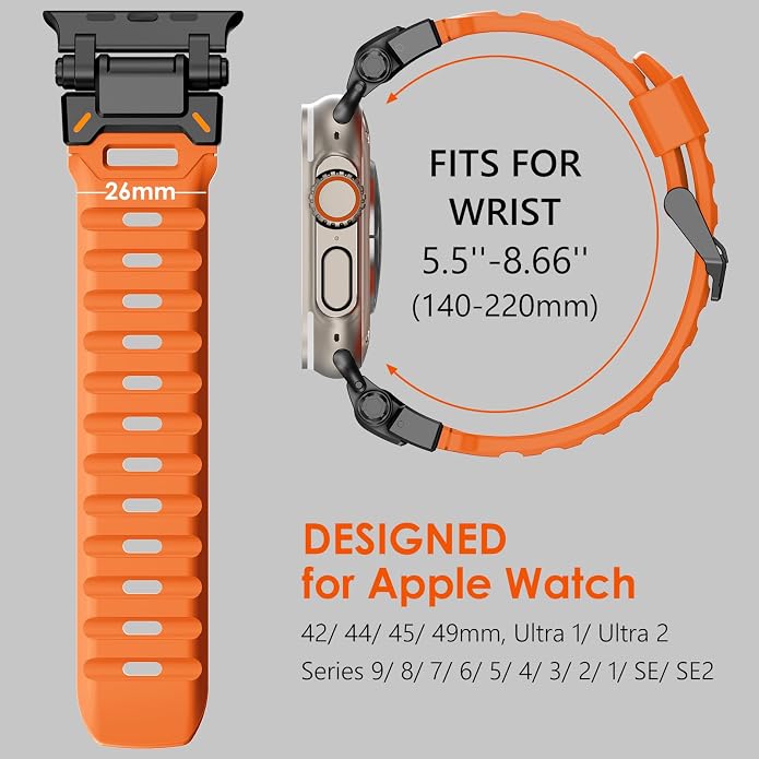 WINGLE FKM Rubber Bands for Apple Watch Band Ultra 3/2/1 Band Ultra 49mm Series 11 10 46mm 45mm 44mm 42mm SE 3/2/1 9 8 7 6 5 4 3 Men, Military Rugged Metal Connector Silicone Apple iWatch Sport Bands