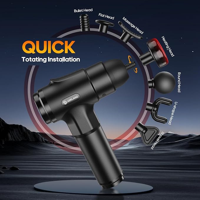 Massage Gun with Heat Massager Deep Tissue Muscle Massager Gifts for Men | Back Massager for Athletes for Pain Relief Percussion Handheld Massage Gun Birthday Gifts for Him 7Heads&Silent Carrying case