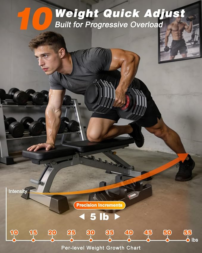 Rendpas Adjustable Dumbbell Set for Home Gym Strength Training | 25/55/80LB Pair, 10-in-1/16-in-1 Weight Set, 1-Sec Quick Adjust, Non-Slip Knurled Grip, Dual-Lock Safety, Space-Saving Tray