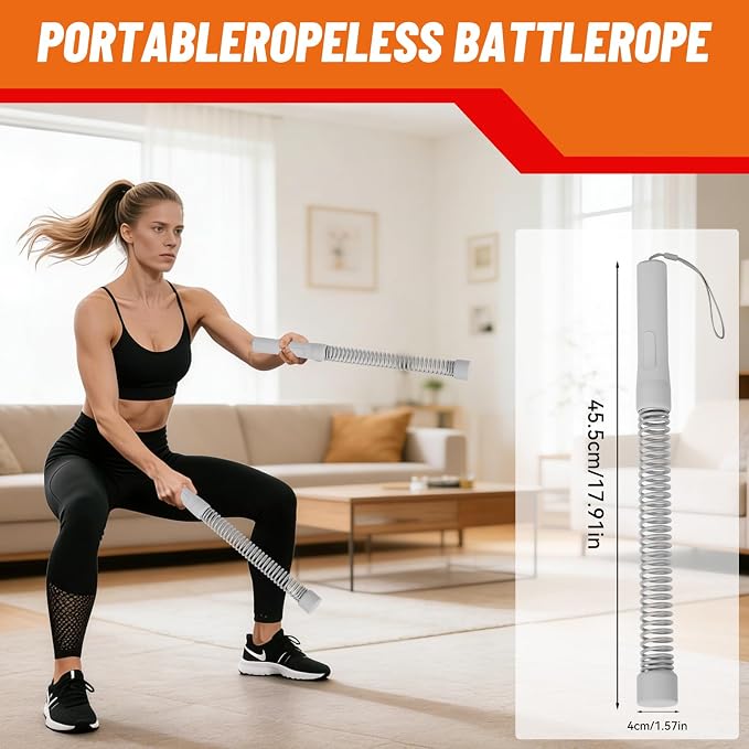 Ropeless Battle Ropes for Home Gym - Heavy Duty Cordless Workout Ropes for HIIT, Strength & Cardio Training, Portable Exercise Equipment for Men & Women, Low-Impact Fitness Rope (grey)
