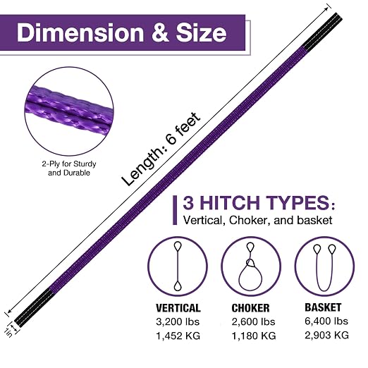 Lift Sling Straps,1" x 6' 2-Ply Heavy Duty Flat Eye Lift Sling | Twist Eye Polyester Lifting Sling Straps Nylon Tree Saver Recovery Strap Web Slings Rigging Moving Tow Hoisting Gear Strap
