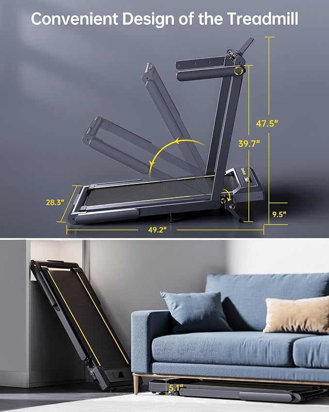 TOPUTURE Walking Pad Treadmill with 12% Incline, 4 in 1 Foldable Treadmill with Handle Bar for Home/Office, Under Desk Treadmills Portable Folding Walking Pad with App & Bluetooth Speaker, 0.6-10MPH