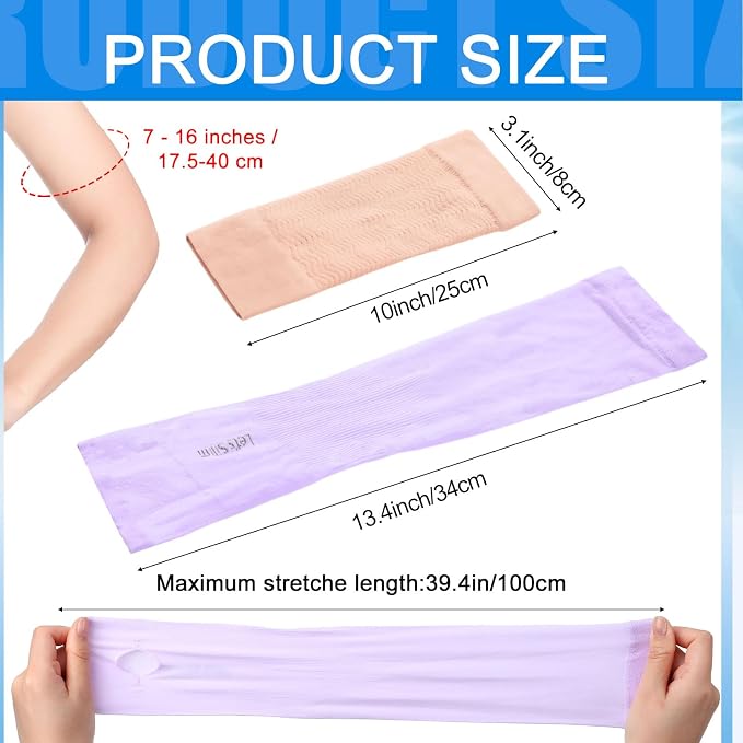 SATINIOR 8 Pairs Sun Protection Cooling Arm Sleeves Upper Compression Sleeve Plus Size Slimming Arm Shaper Wrap for Women