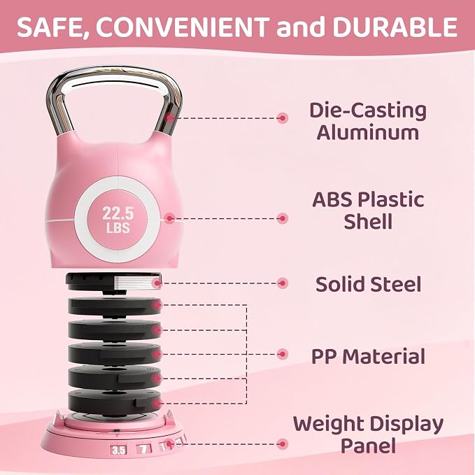 LIFERUN Adjustable Kettlebell Set with 7 Weight Levels, 22.5 lb or 44 lb | Quick-Change Weight Dial & Safety Lock, Space-Saving Design, Full-Body Workout & Cross-Training