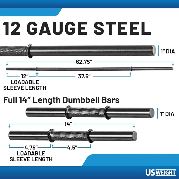 US Weight 105 Pound Barbell Weight Set for Home Gym| Adjustable Weight Set with Two Dumbbell Bars and Full 6 Ft Bar, Black