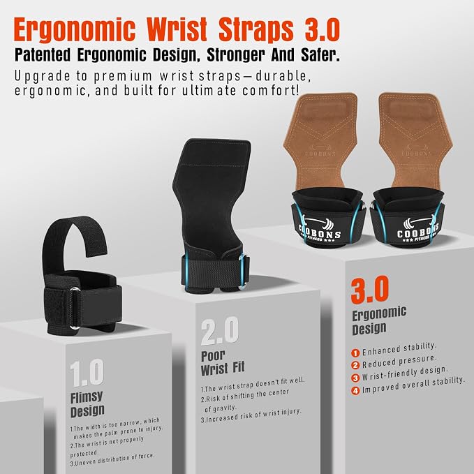Weight Lifting Wrist Straps, Gym Straps Weight Lifting for Deadlift and Powerlifting, Double Layer Leather Wrist Wraps with Padded Cushion Wrist Loop, Weightlifting Grips for Men and Women