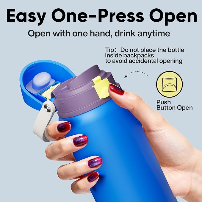 Insulated Water Bottle with Straw - Encool Stainless Steel Water Bottle with Push Button Lid, Leak-Proof & BPA-Free, Keeps Cold for 24 Hours for Sports, Travel, Gym (40 oz, Sapphire)