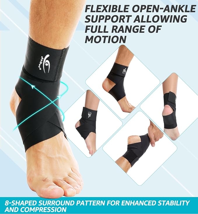 HiRui Ultrathin High-Elastic Ankle Wraps Ankle Brace for Men Women Kids, Adjustable Ankle Straps for Running, Football, Basketball, Sprains, Arthritis, Plantar Fasciitis (Black, Large (Pack of 1))
