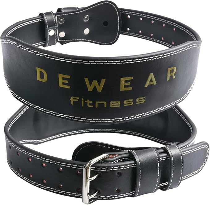 Genuine Leather Weight Lifting Belt, 4”& 6” Padded Lumbar Back Support, 10 Adjustable Holes, Gym Weight Belt Ideal for Deadlift, Powerlifting, Bodybuilding and Squat