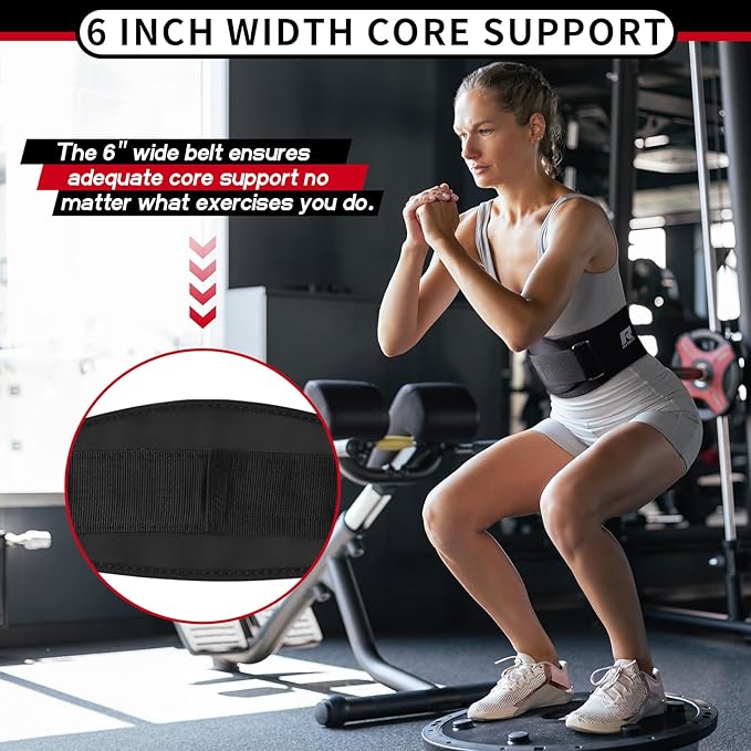 RitFit Weight Lifting Belt 6 Inch for Squats Deadlift Strength Training | Padded Lumbar Support, Self-Locking Gym Belt for Men & Women, Squats, Lunges, Deadlift, Thrusters