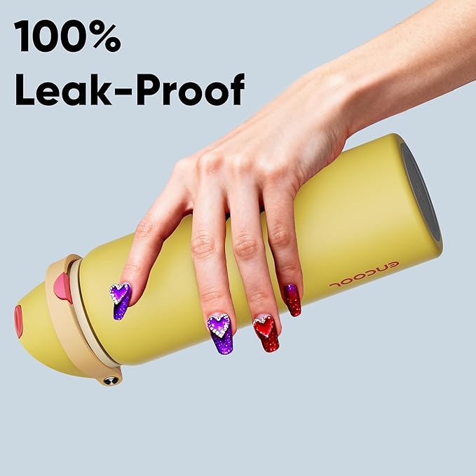 Insulated Water Bottle with Straw - Encool Stainless Steel Water Bottle with Push Button Lid, Leak-Proof & BPA-Free, Keeps Cold for 24 Hours for Sports, Travel, Gym (32 oz, Ginger)