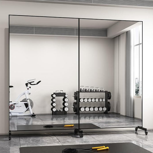 Home Gym Rolling Mirror 72"x40" – Extra Large Full Length Mirror with Wheels, Mobile Tempered Glass Floor Mirror, 360° Swivel, for Workout, Garage, Dance Studio, Yoga, Bedroom, Black