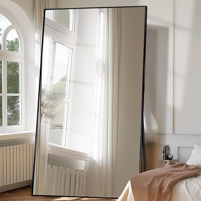 LFT HUIMEI2Y 76.4"x37" Full Length Mirror, Black Floor Mirror | Tempered Oversized Mirror Full Body with Aluminum Alloy Frame; Standing, Leaning, or Wall Mount for Bedroom, Living Room