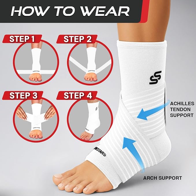 Sleeve Stars Ankle Brace for Women & Men, Ankle Wrap for Sprained Ankle, Compression Sleeve for Plantar Fasciitis Relief, Easy Customizable Support: w/Removable Strap (Single/S:9"-10"/White)