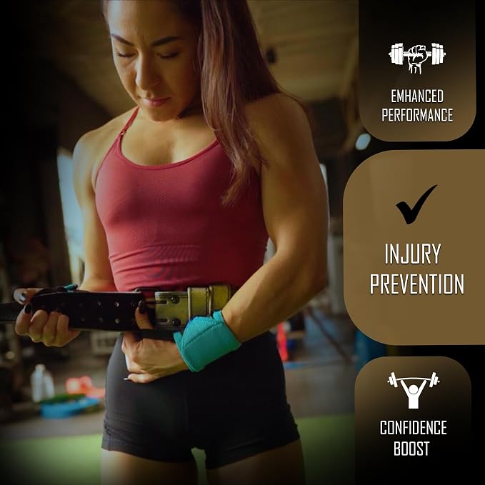 Weight Lifting Belt - 4” Genuine Leather Belts Padded Lower Back Support for Gym Bodybuilding Squat Deadlift Weightlifting Cross Strength Training Men Women Free Wrist Wrap