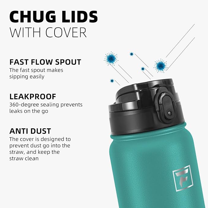 Fanhaw 40 oz Insulated Stainless Steel Water Bottle with Chug Lid, Leakproof & Sweat-Free Extra-Large Metal Bottle for Outdoor, Hiking & Gym (Green Blue)