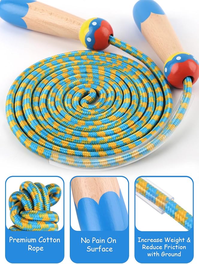 Jump Rope for Kids, Lorvain Adjustable Skipping Rope | Kids Jump Ropes with Wooden Handle for Girls Boys, Weighted Jumping Ropes for Fitness Workout Exercise Outdoor Fun Activity