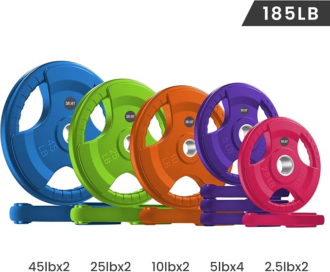 SPART 2-Inch Color Rubber Coated Olympic Grip Plate in Pairs or Single for Strength Training, Weightlifting and Bodybuilding, Solid Cast Iron Weight Plates for Barbell, 2.5LB/5LB/10LB/25LB/35LB/45LB, Two Years Warranty