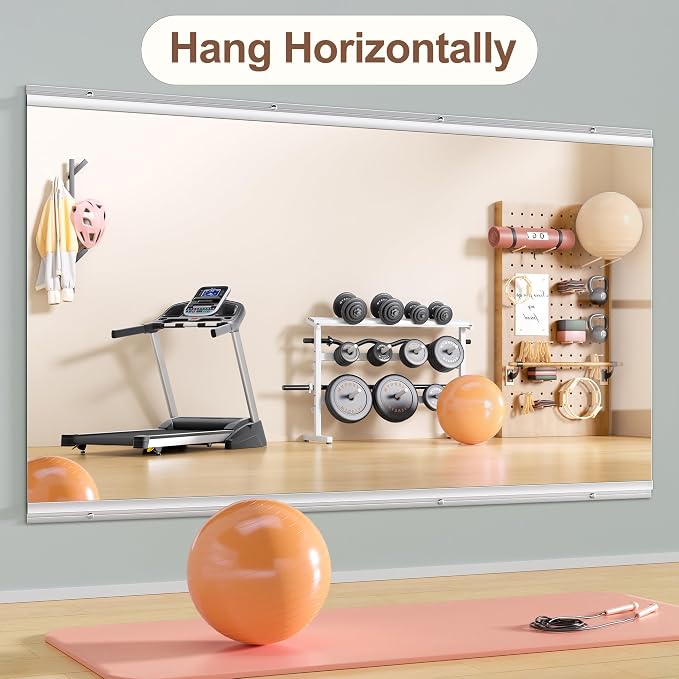 Hasipu Home Gym Mirror 63" L x 28" W - 1PC Large Full Body Mirror for Yoga, Fitness, Garage, Dance Studio, Wall-Mounted, 0.16in Tempered Glass Frameless