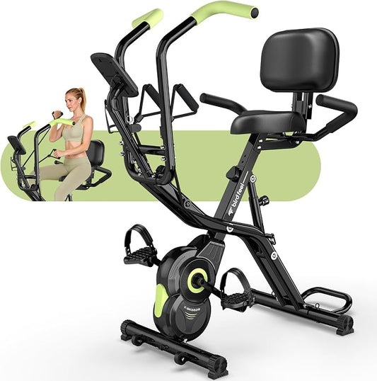 Foldable Exercise Bike, 8-Level Magnetic Stationary Bike for Home Gym | Quiet Indoor Workout Bike with Arm Resistance Bands, LCD Monitor, and 300 LBS Capacity for Full-Body Cardio Training