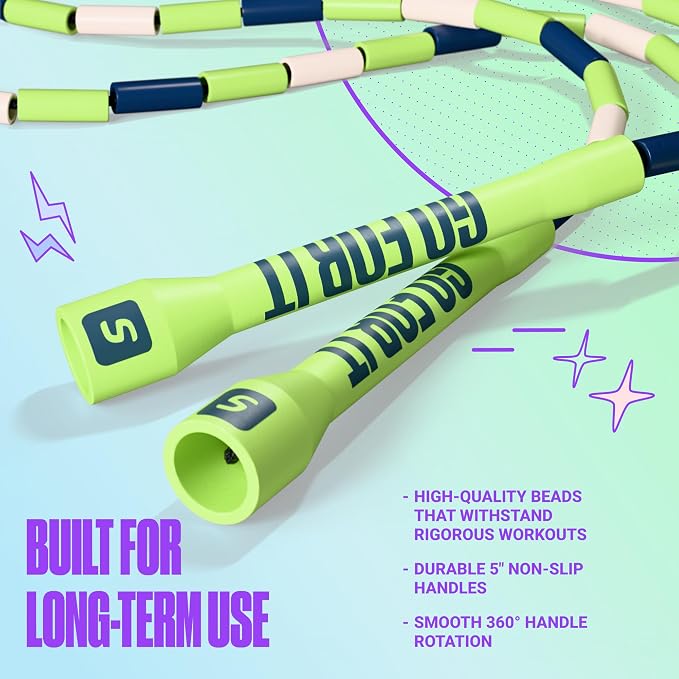 Sportbit Custom-Fit Beaded Jump Rope – Adjustable Length for Kids & Adults, Men & Women – Durable Fitness Rope for Gym & Home