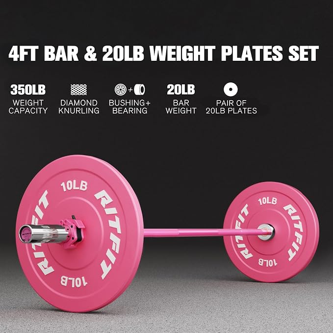 RITFIT Pink Olympic Bumper Plates with Steel Insert for Home Gym | High-Density Rubber with Low Bounce, 2-Inch Olympic Bore with Steel Insert, Pink Color for Strength Training