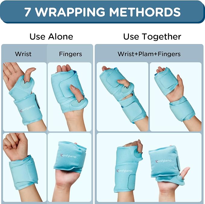 Comfytemp Wrist Ice Pack Wrap Carpal Tunnel Relief Wrist Brace, 2 Packs | FSA Eligible HSA, Gel Ice Packs for Injuries Reusable for Pain Relief, Thumb Hand Ice Pack, Hot Cold Compress Hand Brace