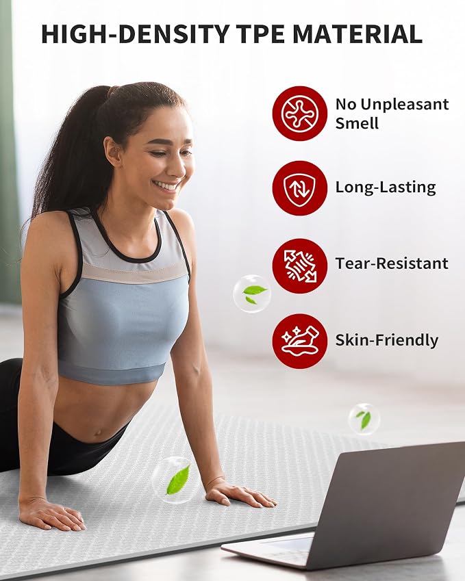 CAMBIVO 72''x48'' Large Yoga Mat, Extra Thick TPE Workout Mat | extra large exercise mat, non-slip TPE cushioning for joint relief, pilates stretching, apartment noise dampening