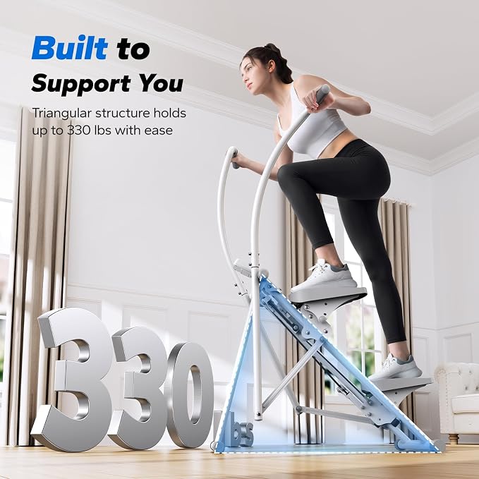 MERACH Stair Stepper with Adjustable Resistance, Foldable Stair Climber | Multi-Level Resistance, 3 Adjustable Angles, Stable Triangle Design, 300 lbs Capacity, Foldable Stair Climber, LCD Monitor