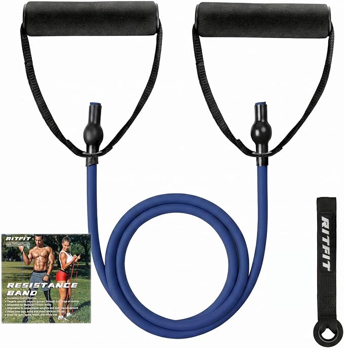 RitFit Single Resistance Bands with Handles Door Anchor for Home Gym | Door Anchor, Workout Guidance included, Exercise Bands for Physical Therapy, Yoga, Strength Training