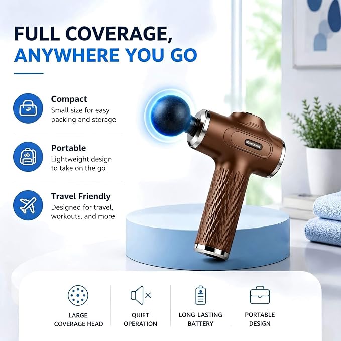 Massage Gun with Wide-Coverage Head, Comfortable Massage for Home & Travel | Lightweight Handheld Design with Wide-Coverage Massage Head, Quiet Operation, Multiple Massage Heads for Home,Gym & Travel