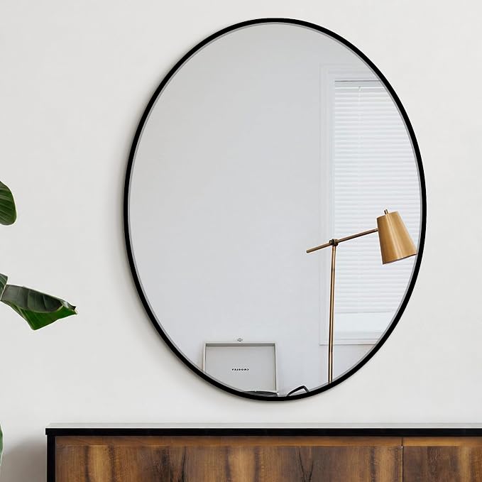 Oval Bathroom Vanity Mirror for Wall, 28''x22'' Black Oval Bathroom Mirror for Over Sink, Bedroom, Living Room, Entryway, HD Tempered Glass, Wall Mounted Horizontally or Vertically