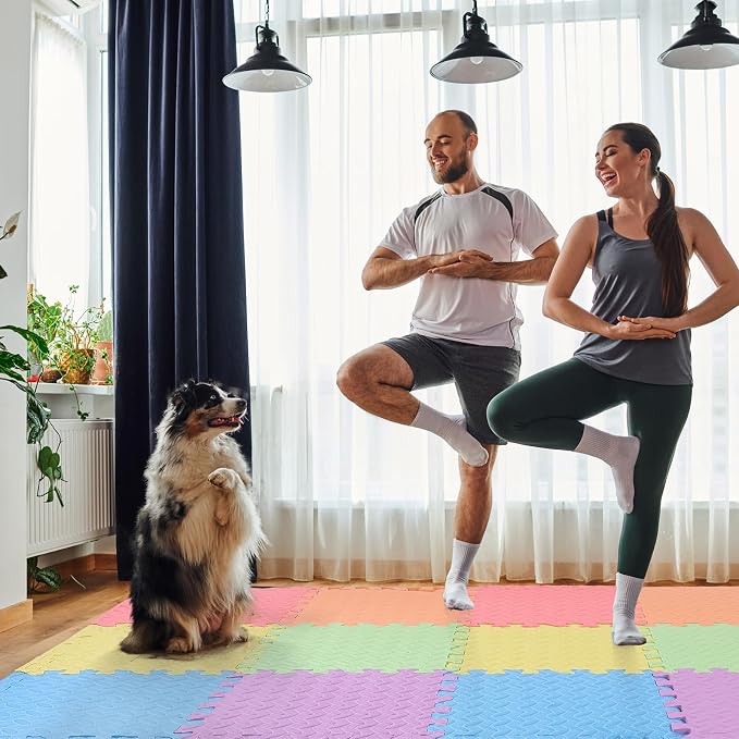 Arrowbash 12x12x1 Inch EVA Thick Interlocking Foam Floor Tiles Puzzle Exercise Mat Foam Mats for Home Gym Pets(Multicolor,12)