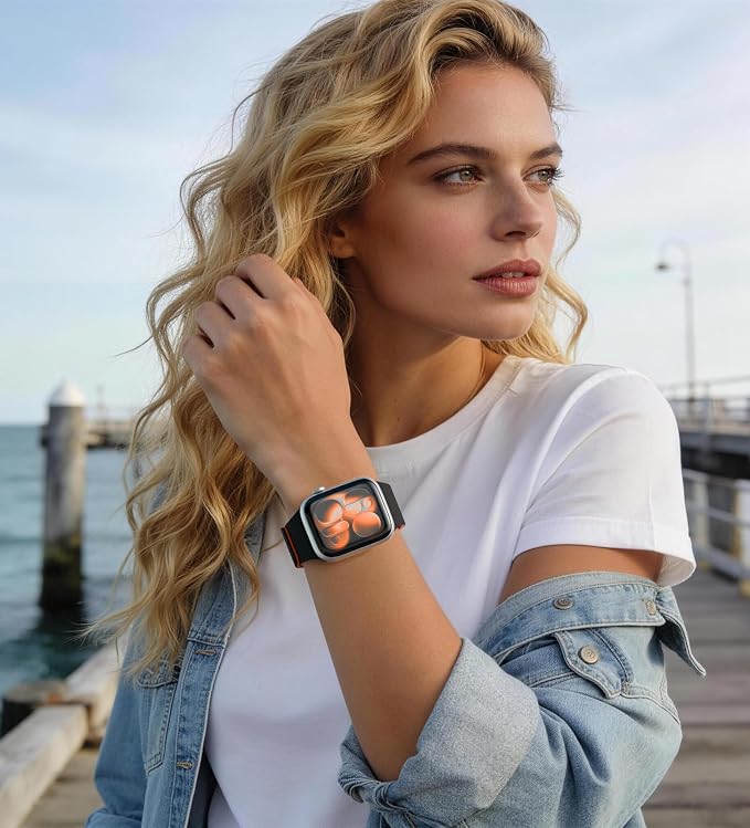 Magnetic Silicone Band Compatible with Apple Watch Band 42mm 41mm 40mm 38mm Series 11 10 9 8 7 6 5 4 3 & SE 3/2/1 Strong Magnetic Clasp, Waterproof & Adjustable (Black + Orange)