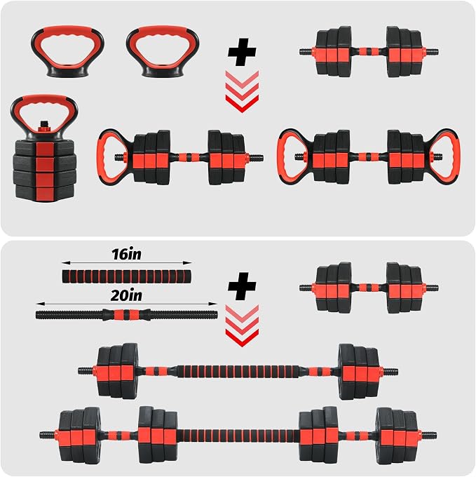 Garvee Adjustable Dumbbell Set, 44/66/88Lbs Free Weight Set with Connector, 4 in 1 Gym Set Used as Kettlebell, Dumbbell, Push up Stand, Weight Plate, Home Gym Weight Dumbbells Set, Fitness Exercises