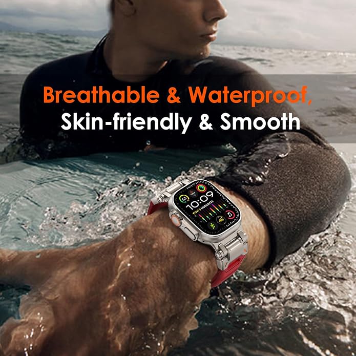 WINGLE FKM Rubber Bands for Apple Watch Band Ultra 3/2/1 Band Ultra 49mm Series 11 10 46mm 45mm 44mm 42mm SE 3/2/1 9 8 7 6 5 4 3 Men, Military Rugged Metal Connector Silicone Apple iWatch Sport Bands