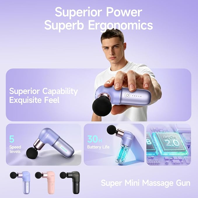 Super Mini Massage Gun, Deep Tissues Percussion Muscle Massager | Compact Sports Travel Massage Gun, FSA Eligible Portable Massager Gun for Her Him, Handheld Massager Gun HSA Eligible Purple