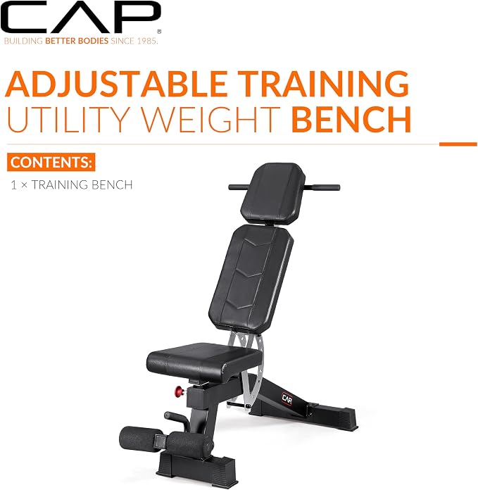 CAP Barbell Adjustable Training Utility Weight Bench | Multi-Position Incline Bench with 6 Backrest Adjustments, Leg Anchor, Wheels & 600 LB Capacity | Home Gym Strength Bench