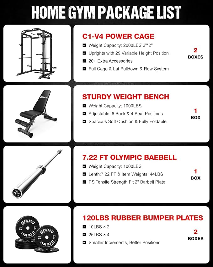 C1-V4 Power Cage, 2000LBS Squat Rack with LAT Pulldown, Multi-Function Weight Cage Strength Training Machine, Workout Cage with More Attachments for Home Gym Garage