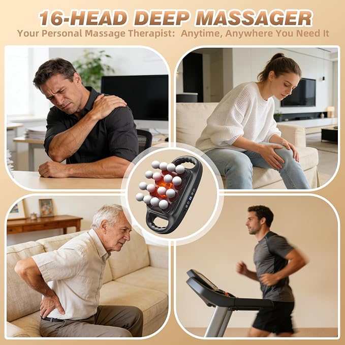 16 Head Massage Gun Deep Tissue Percussion Muscle Massager for Full Body | Prisag Ultra-Quiet Massage Gun with 3 Modes&30 Intensities for Back, Legs, Foot, Muscle Pain Relief, Ideal Gift for Men Women