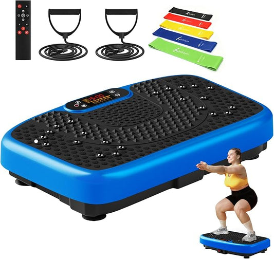 SoftGym Vibration Plate Exercise Machine for Lymphatic Drainage & Fitness | Quiet Heavy Duty 450lbs Capacity Platform, 120 Speeds Shake Machine with Resistance Bands for Home Muscle Activation