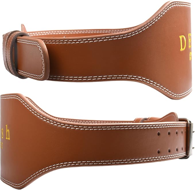 Leather Weightlifting Belt, 10 Adjustable Holes, 4”Width, Double Prong Power Belt for Gym Bodybuilding, weightlifting, powerlifting, squats and deadlifts